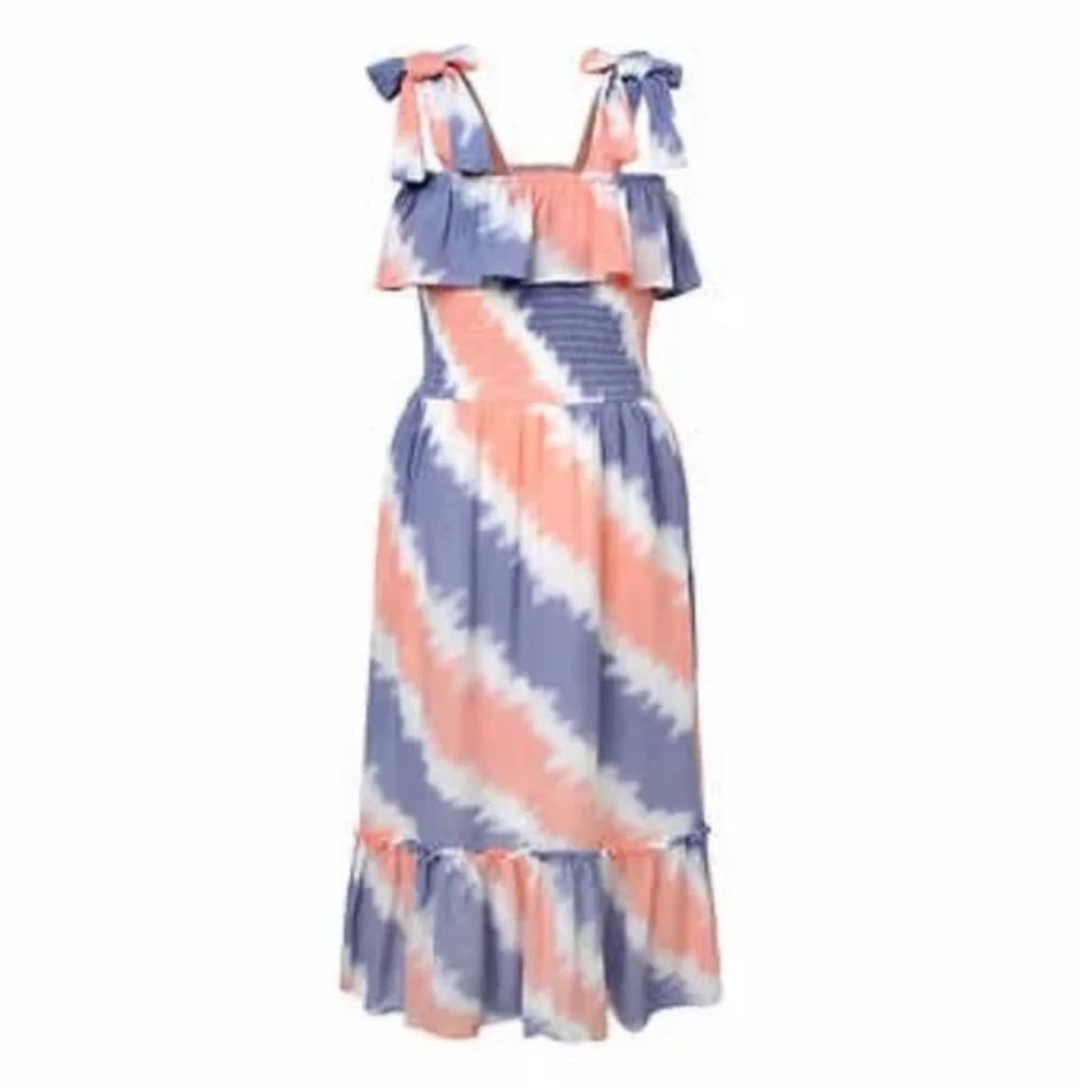 Jessica Simpson Kids Girls Tie Dye Smocked Maxi Dress Ruffle Straps Size L 14 16